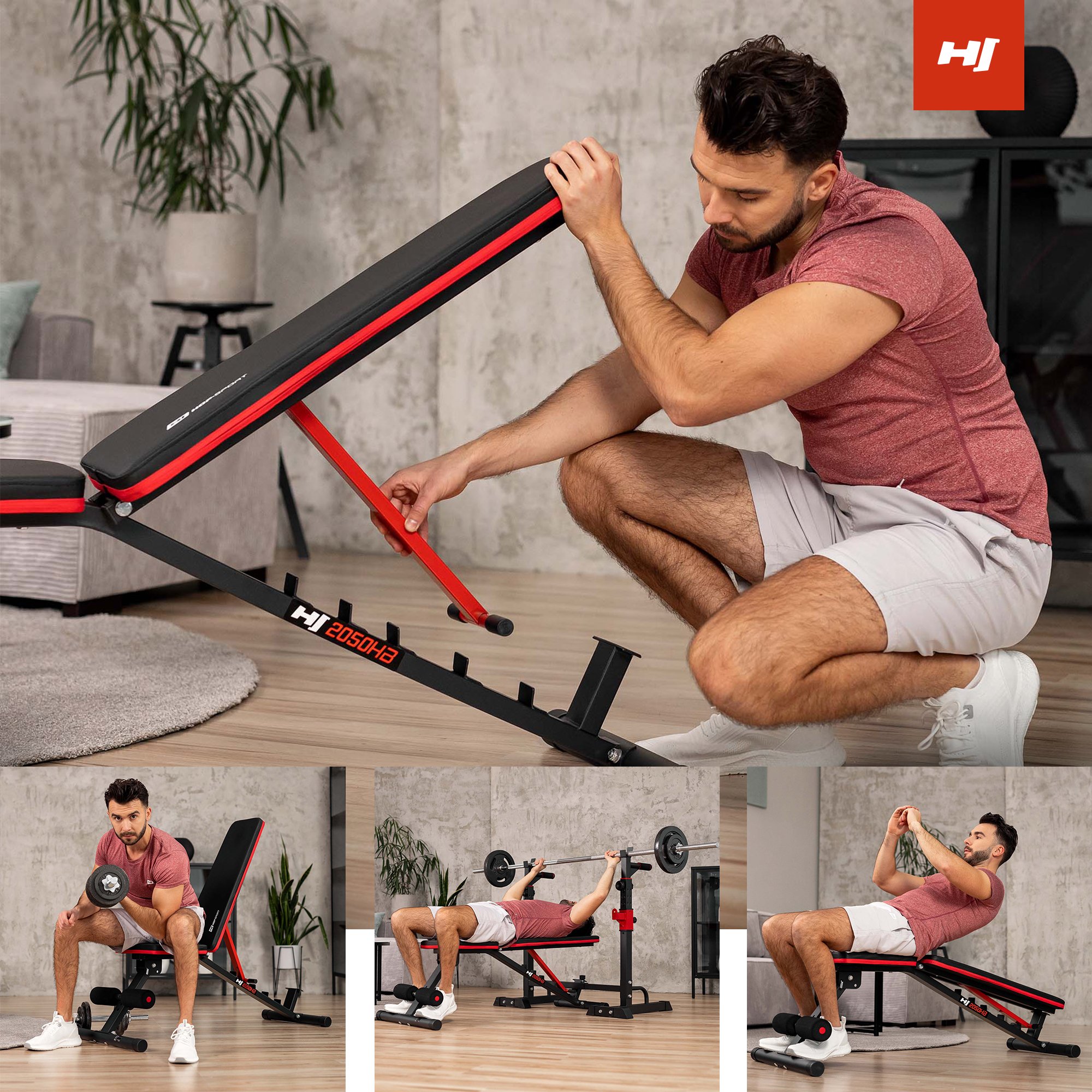 Molte possibilità di allenamento nella panca 2050HB regolabile Hop-Sport