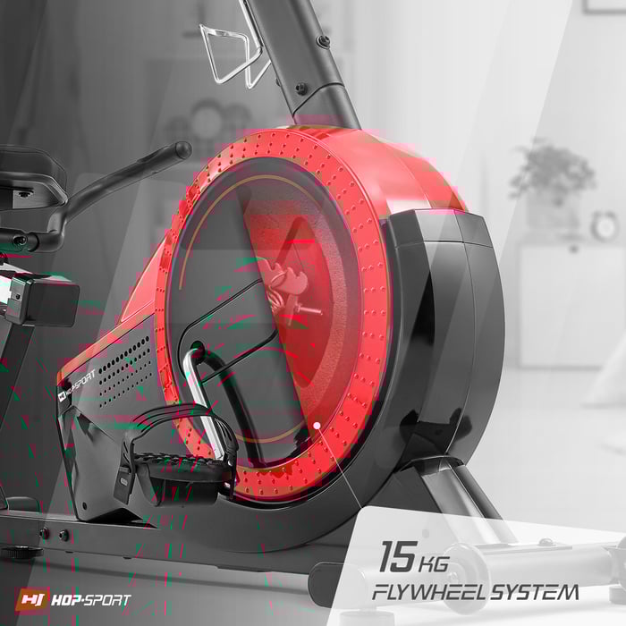 Cyclette orizzontale HS-060L Pulse rossa dotata di sistema di resistenza magnetica e frenatura