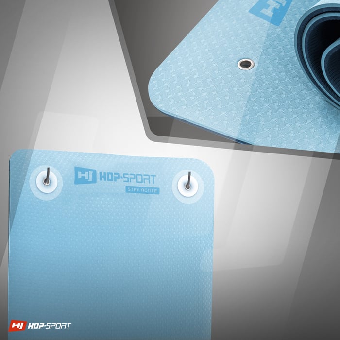 Fori pratici che permettono di appendere il tappetino TPE del marchio Hop-sport