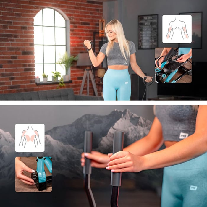 Allenamento completo delle parti superiori con lo stepper HS-045s Slim blu