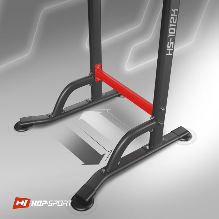 Primo piano della base stabile nelle parallele per allenamento HS-1012K del marchio Hop-Sport