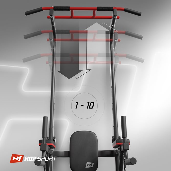 Mostrata la regolazione dell'altezza della barra nelle parallele HS-1018K del marchio Hop-Sport