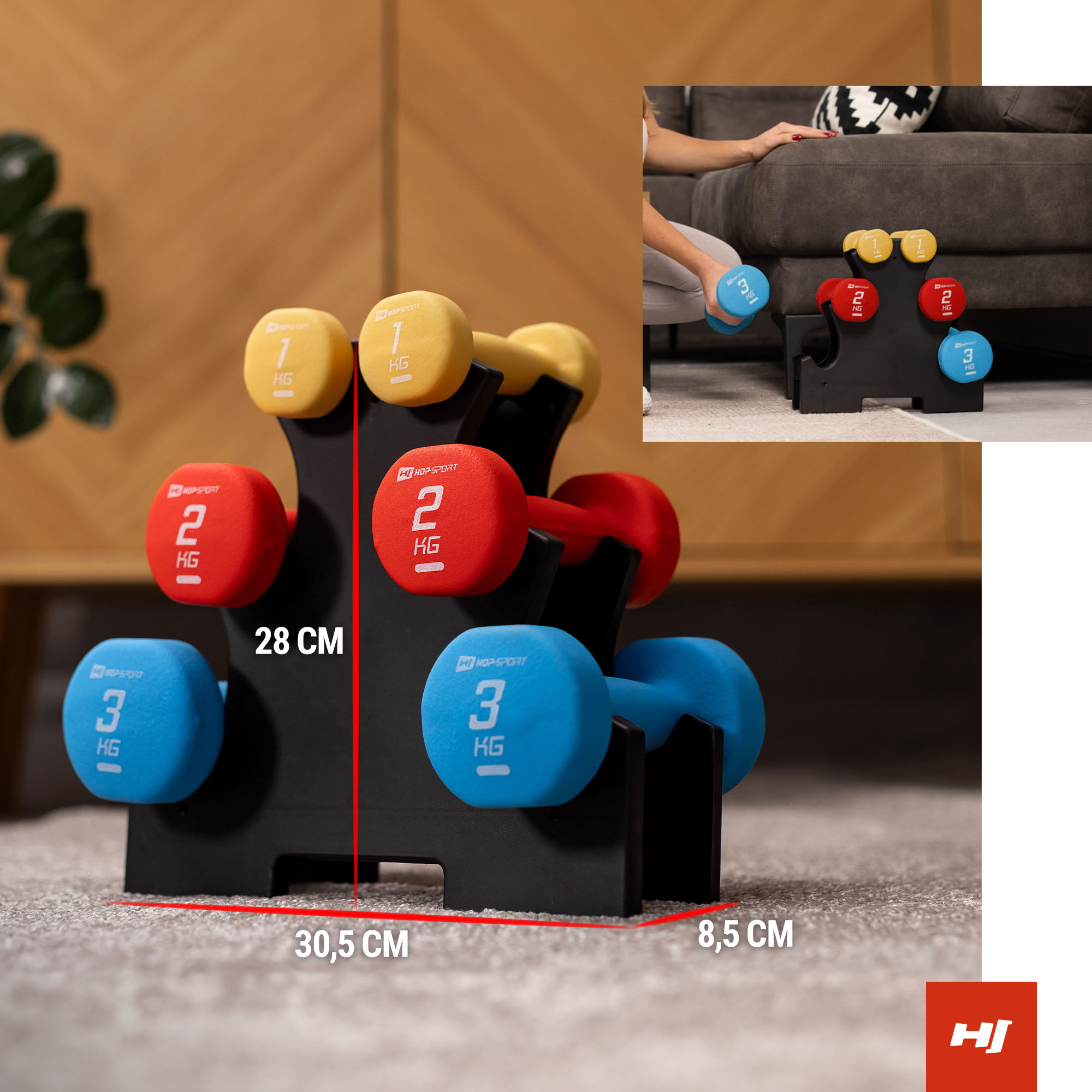 Supporto con dimensioni indicate sulla grafica con diversi manubri