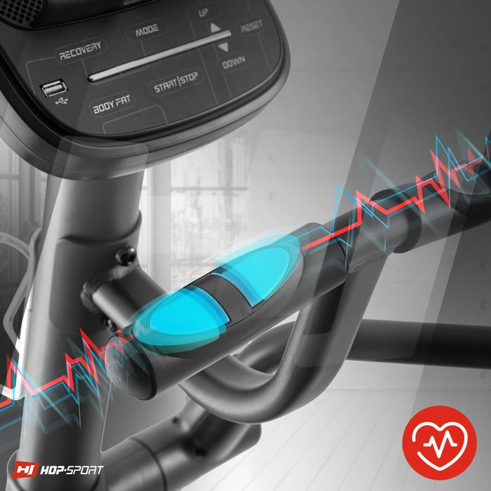 misurazione delle pulsazioni tramite fascia o sensori nelle impugnature nel cross trainer stage hop-sport