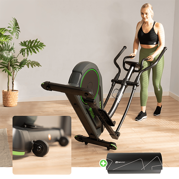 Ellittica da allenamento HS-120C Prim dotata di ruote di trasporto e piedini stabilizzatori 