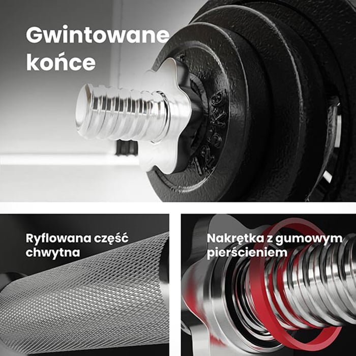 Bilanciere Hop-sport e dettaglio della filettatura e zigrinatura sul bilanciere