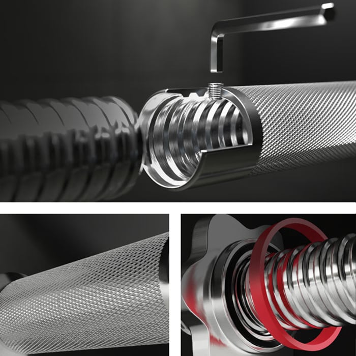 Primo piano sui bilancieri nel set di manubri con bilanciere estensibile del marchio hop-sport