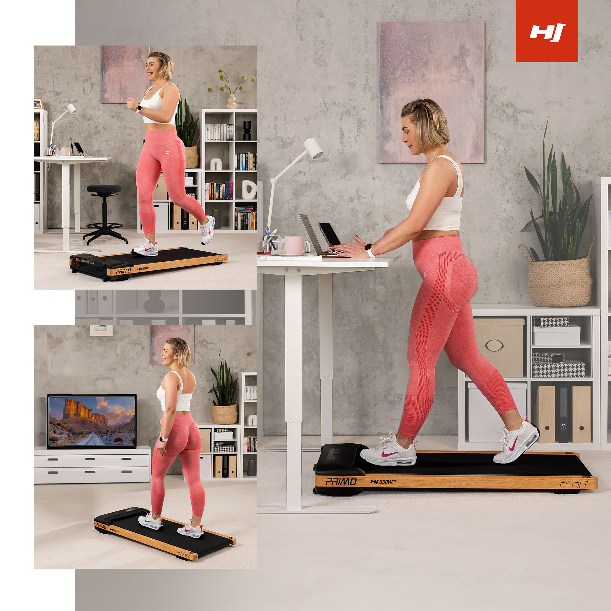 Grazie al tapis roulant HS-850WP Primo puoi combinare l'allenamento con il lavoro o lo svolgimento delle attività quotidiane 