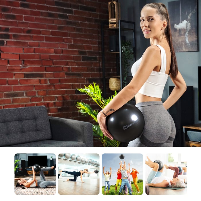 Palla nera da pilates con diametro di 25 cm del marchio Hop-Sport