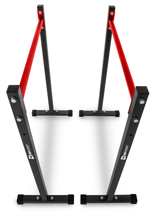 Mostrate le parallele regolabili HS-1001k con guanti del marchio Hop-Sport