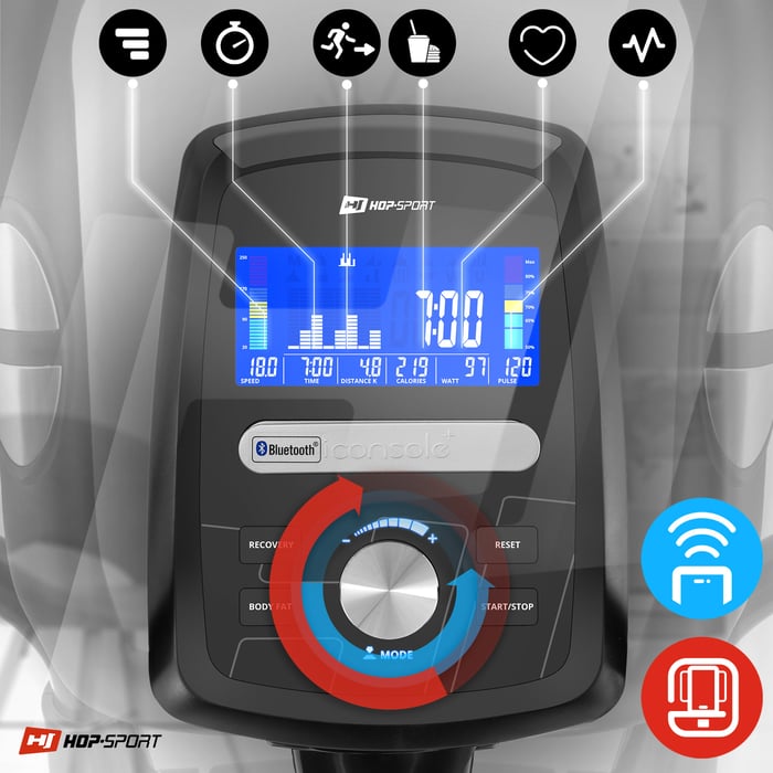 Bicicletta reclinata Hop-Sport HS-070L Helix rossa dotata di computer multifunzionale compatibile con fascia telemetrica