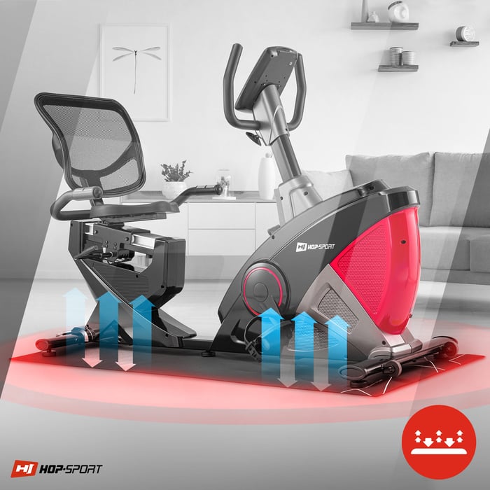 Bicicletta reclinata Hop-Sport HS-070L Helix rossa in dotazione con tappetino protettivo per il pavimento e ammortizzante per il lavoro della bicicletta