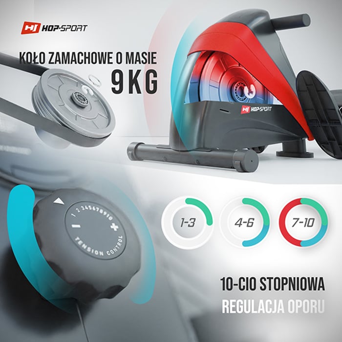 Vogatore da allenamento HS-030R Boost rosso dotato di sistema di resistenza magnetico 