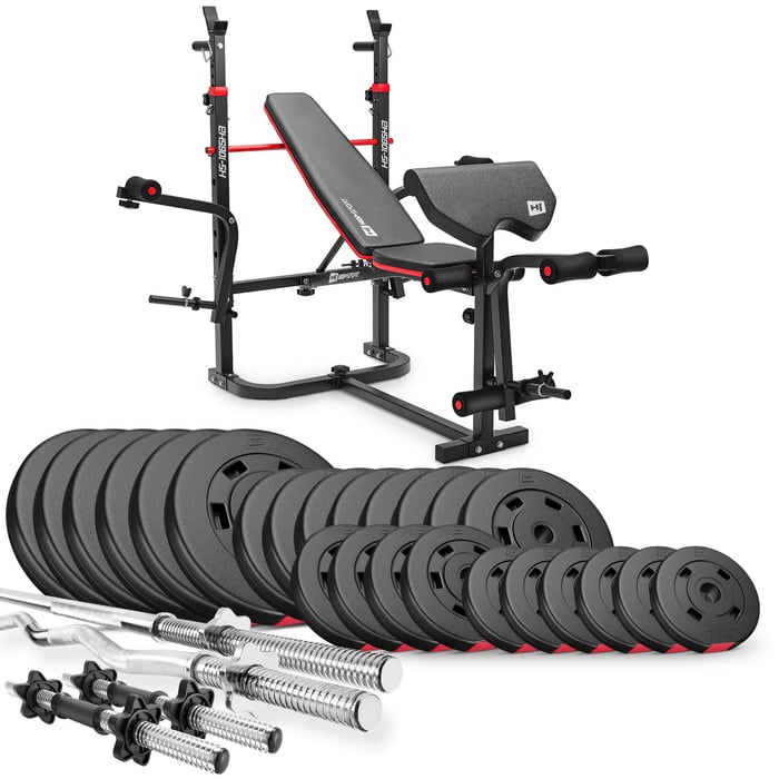 Set culturistico 135kg marca Hop-sport con panca da allenamento HS-1065