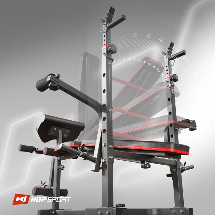 Mostrata regolazione dello schienale nella panca da allenamento HS-1065 del marchio Hop-sport