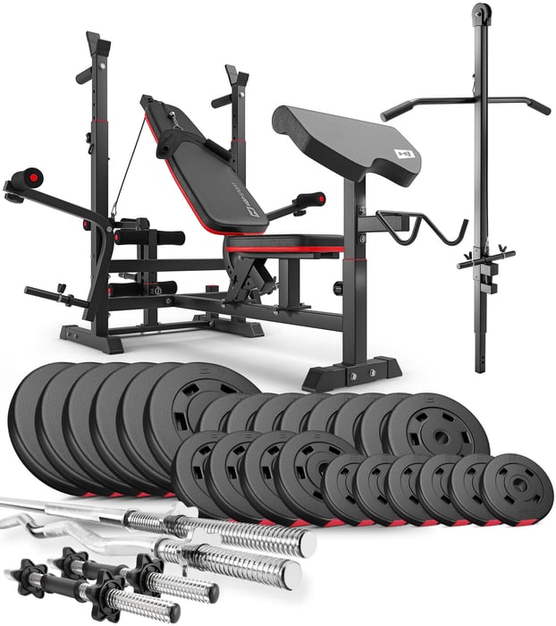 Set culturistico 135kg del marchio Hop-sport con panca da allenamento HS-1075