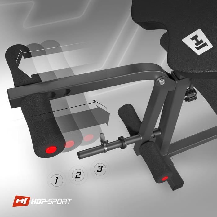 Primo piano della pressa per le gambe sulla panca HS-1065 del marchio Hop-sport