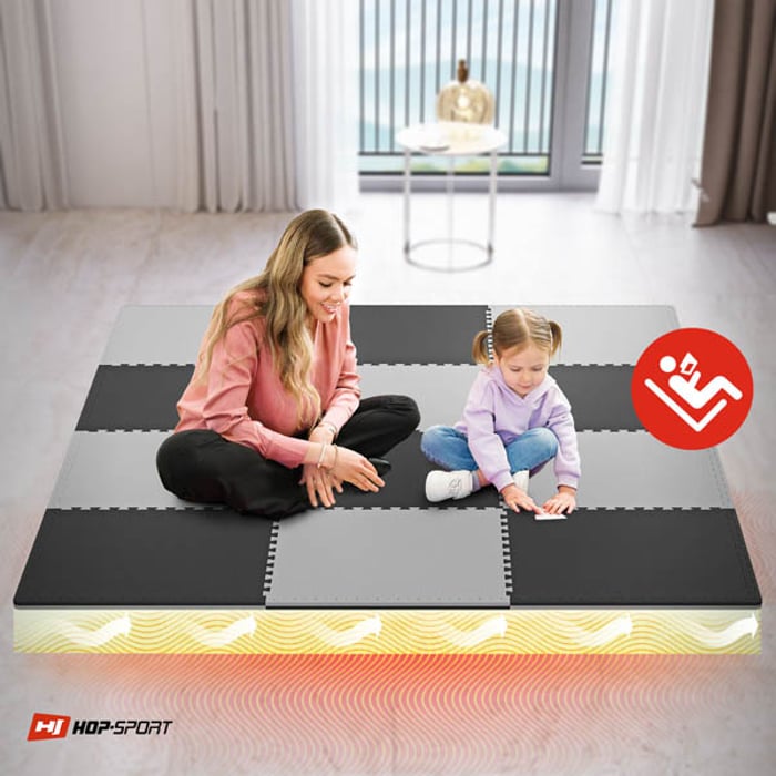 Donna con una bambina sedute sul tappetino Puzzle Hop-Sport nero-grigio 2cm 12 pezzi