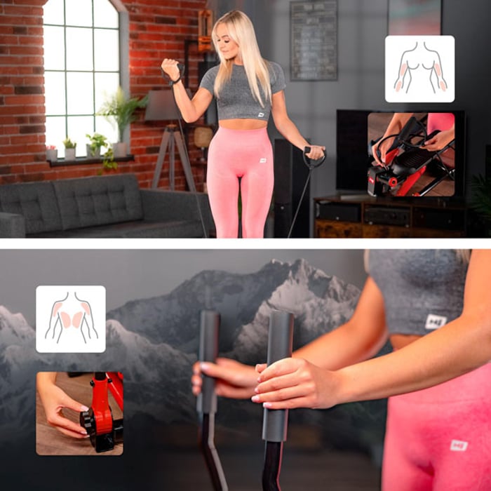 Allenamento completo delle parti superiori dei muscoli con lo stepper HS-045s Slim rosso