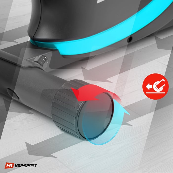 Bicicletta da allenamento HS-015H Vox turchese dotata di rotelle di trasporto che facilitano lo spostamento della bicicletta