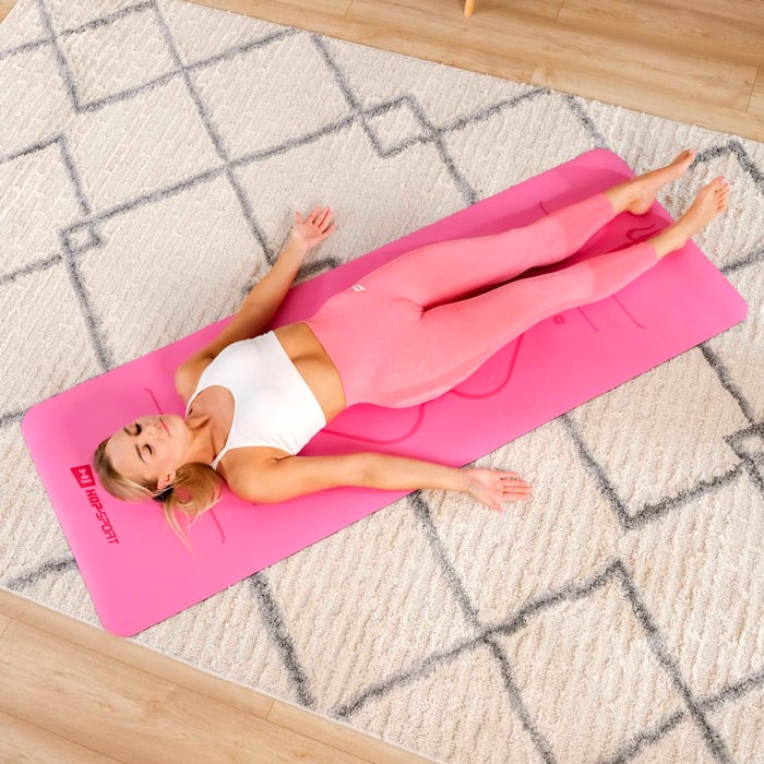 mostrate cinghie di trasporto per tappetino PU rosa per yoga del marchio Hop-Sport