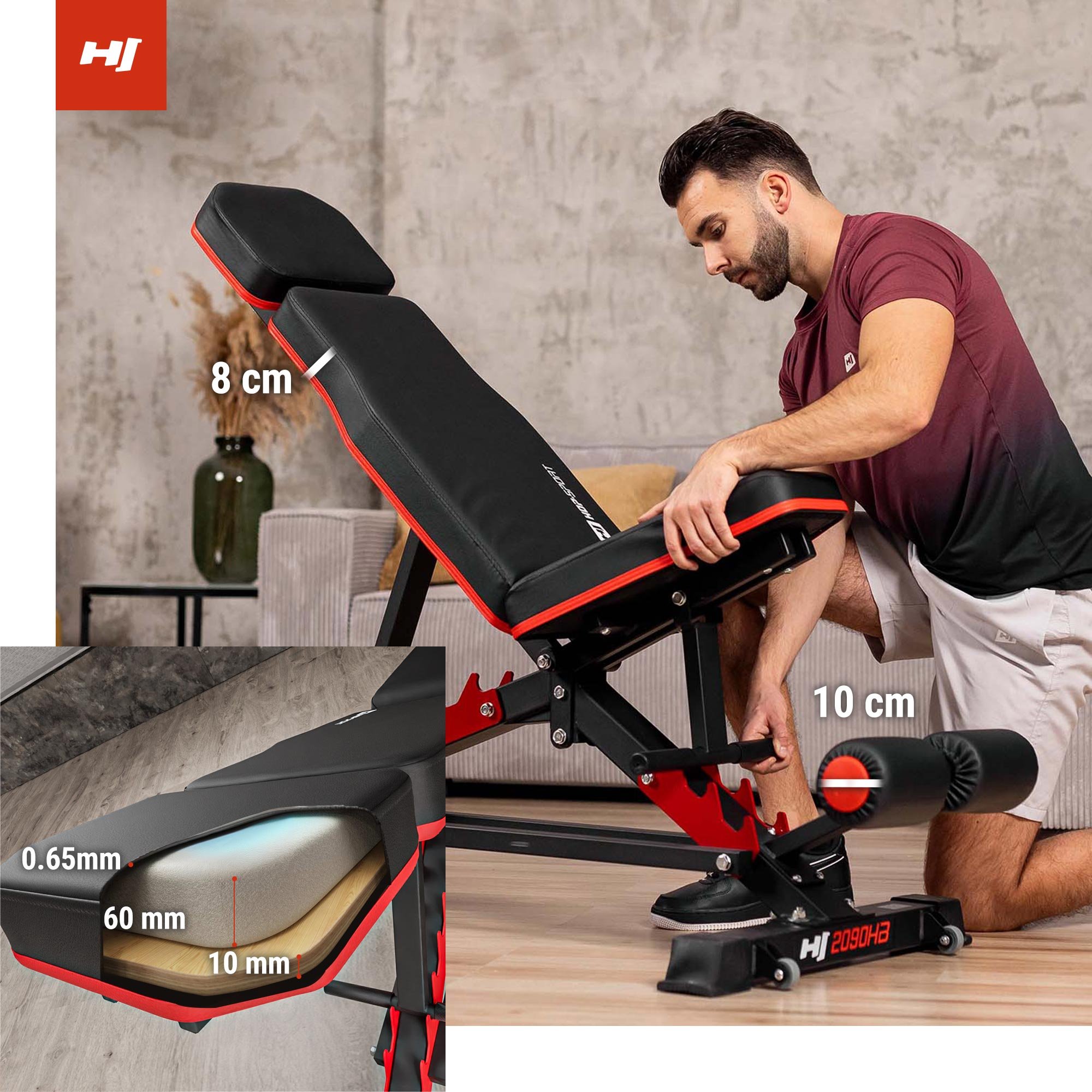 Rivestimento spesso e la sua sezione nella panca 2090HB del marchio Hop-Sport