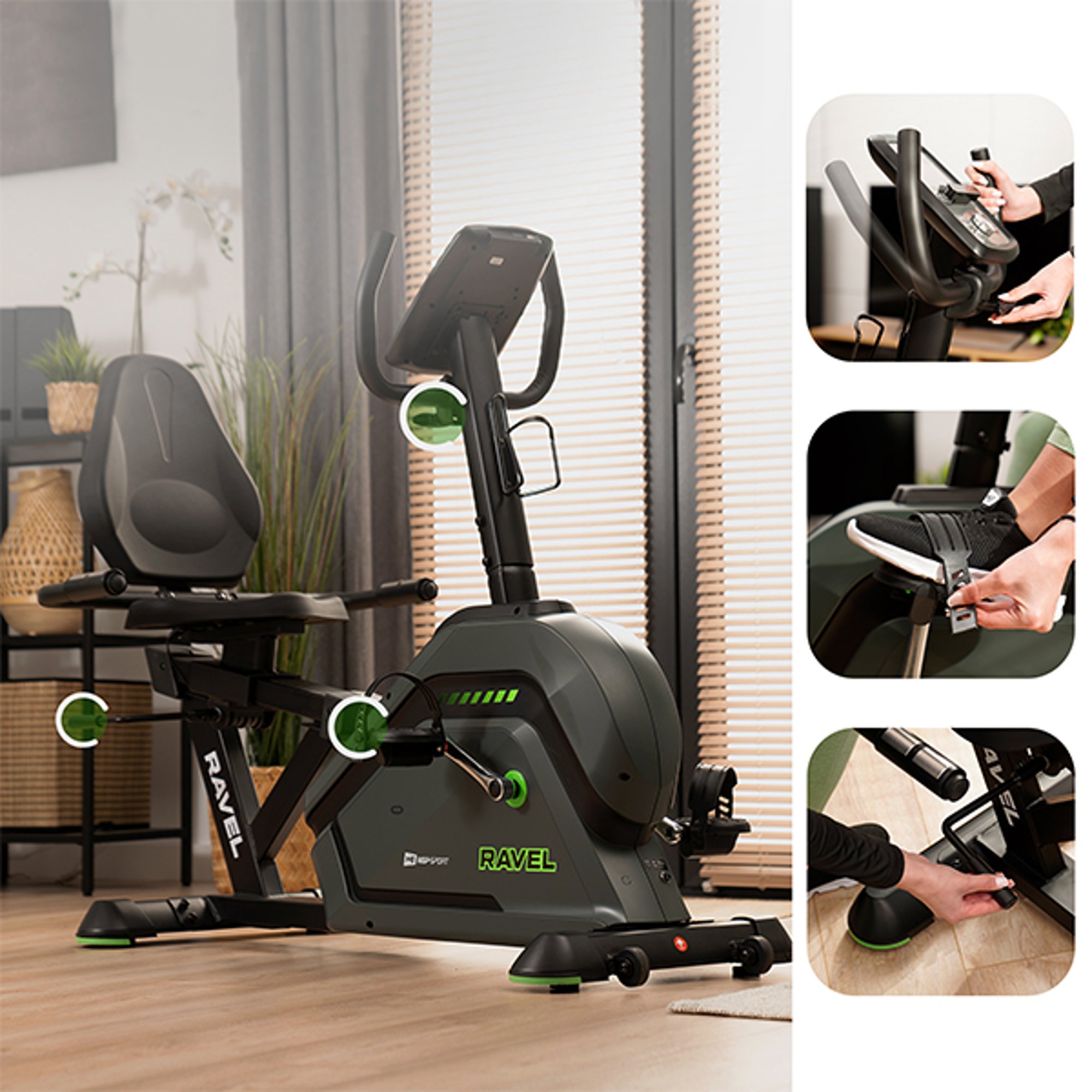 Bicicletta reclinata elettromagnetica HS-120L Ravel dotata di sedile comodo, pedali antiscivolo e manubrio regolabile