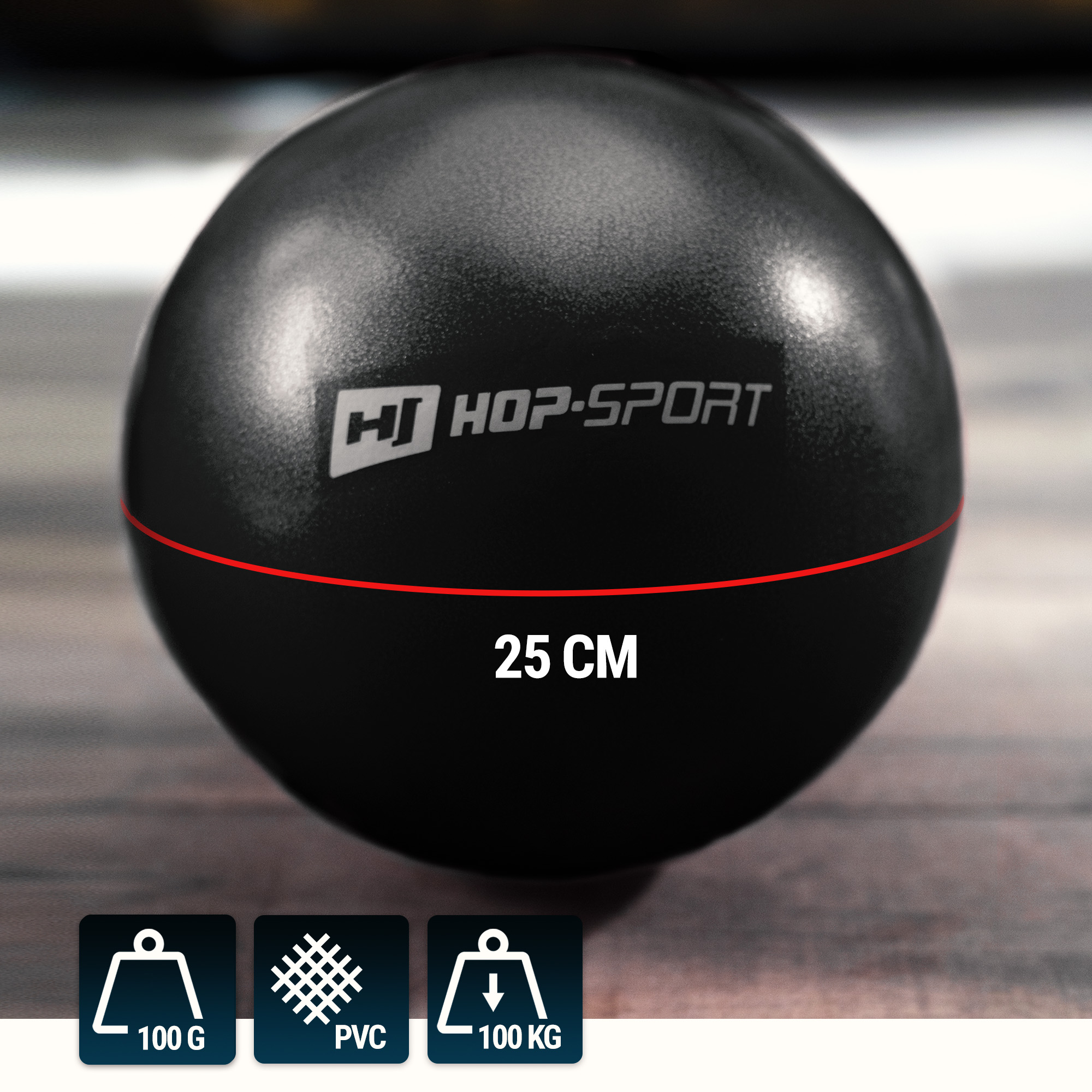 Palla nera da pilates Hop-Sport con diametro di 25 cm
