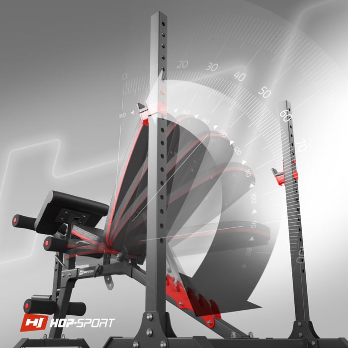Mostrata regolazione dello schienale nella panca da allenamento HS-1095 del marchio Hop-sport