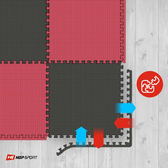 Collegamento dei tappetini puzzle Hop-sport in colore nero-rosso
