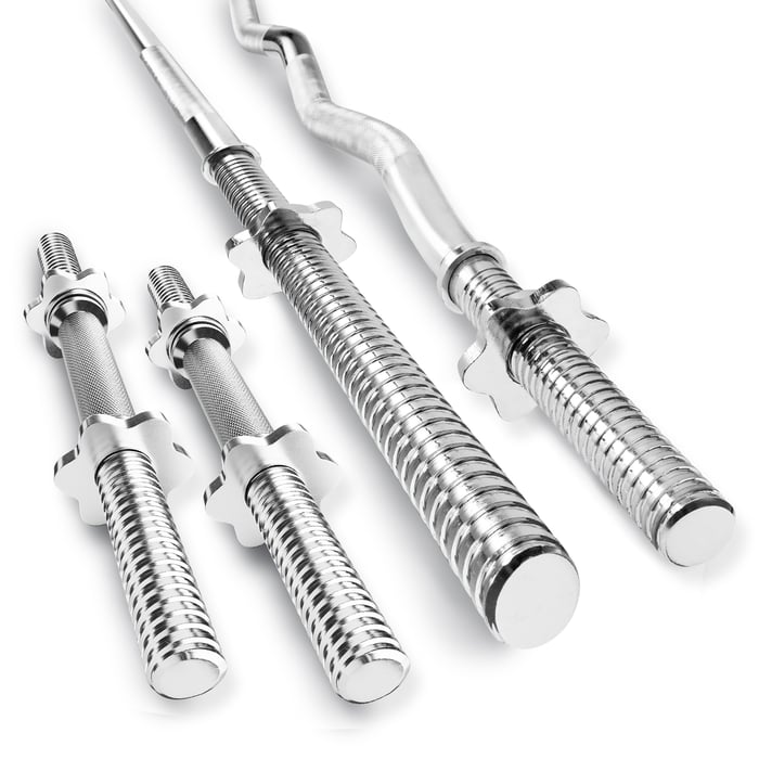 Mostrato bilanciere dritto, bilanciere leggermente curvo e due bilancieri corti marca Hop-sport