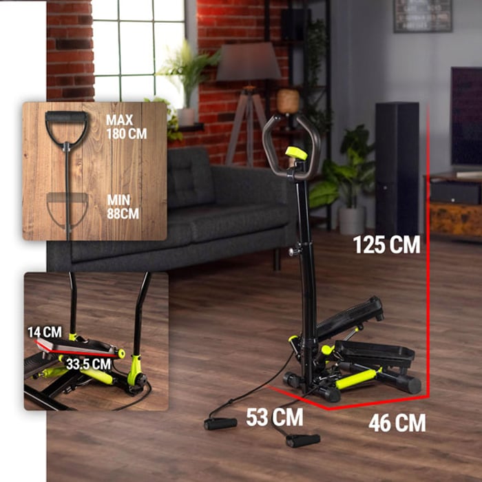 Stepper HS-055S Noble lime adatto anche per piccoli appartamenti e monolocali. Dopo l'allenamento, puoi posizionare l'attrezzo dietro l'armadio o svitare la colonna e inserirlo sotto il letto