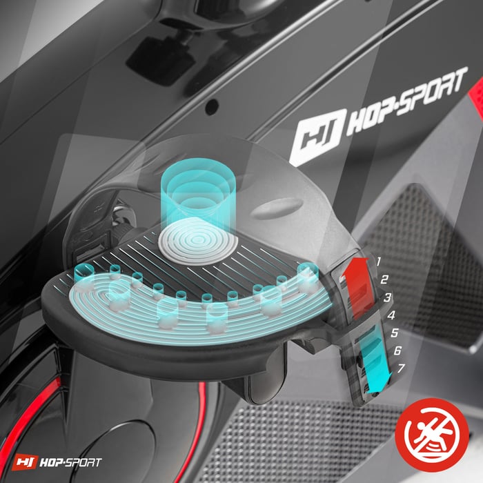 Bicicletta reclinata Hop-Sport HS-070L Helix rossa dotata di pedali antiscivolo con cinghie regolabili