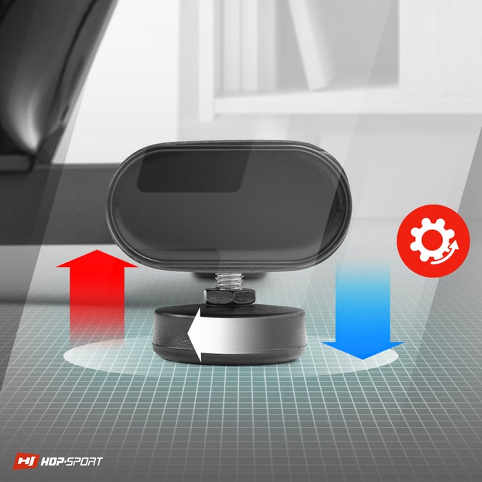 Cyclette orizzontale HS-060L Pulse rossa dotata di piedini stabilizzatori che compensano il terreno irregolare