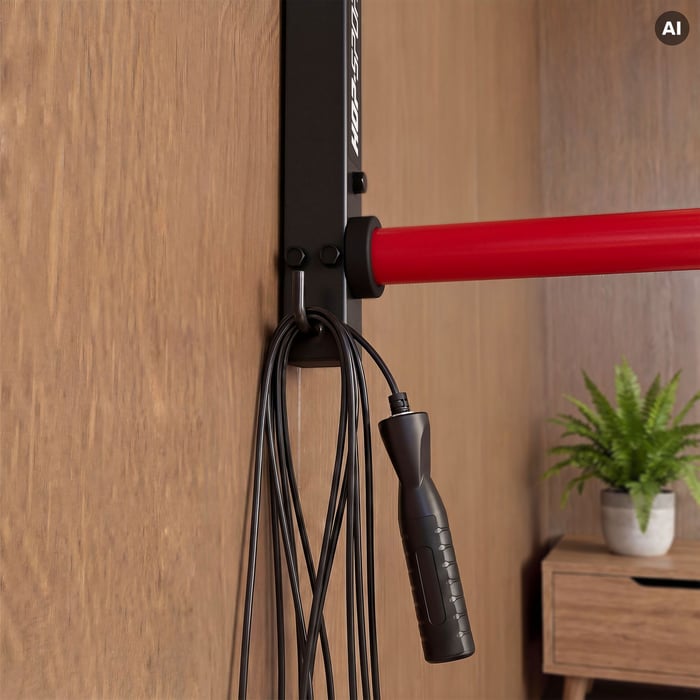 Rastrelliera per bilancieri con ganci accessori.