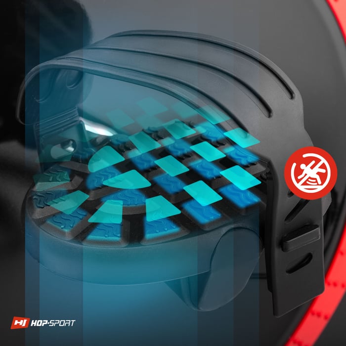 Cyclette orizzontale HS-060L Pulse rossa dotata di pedali antiscivolo con cinghie di blocco