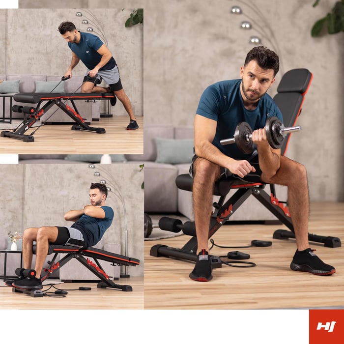 Panca regolabile 2080HB del marchio Hop-Sport possibilità di allenarsi in molte impostazioni dello schienale
