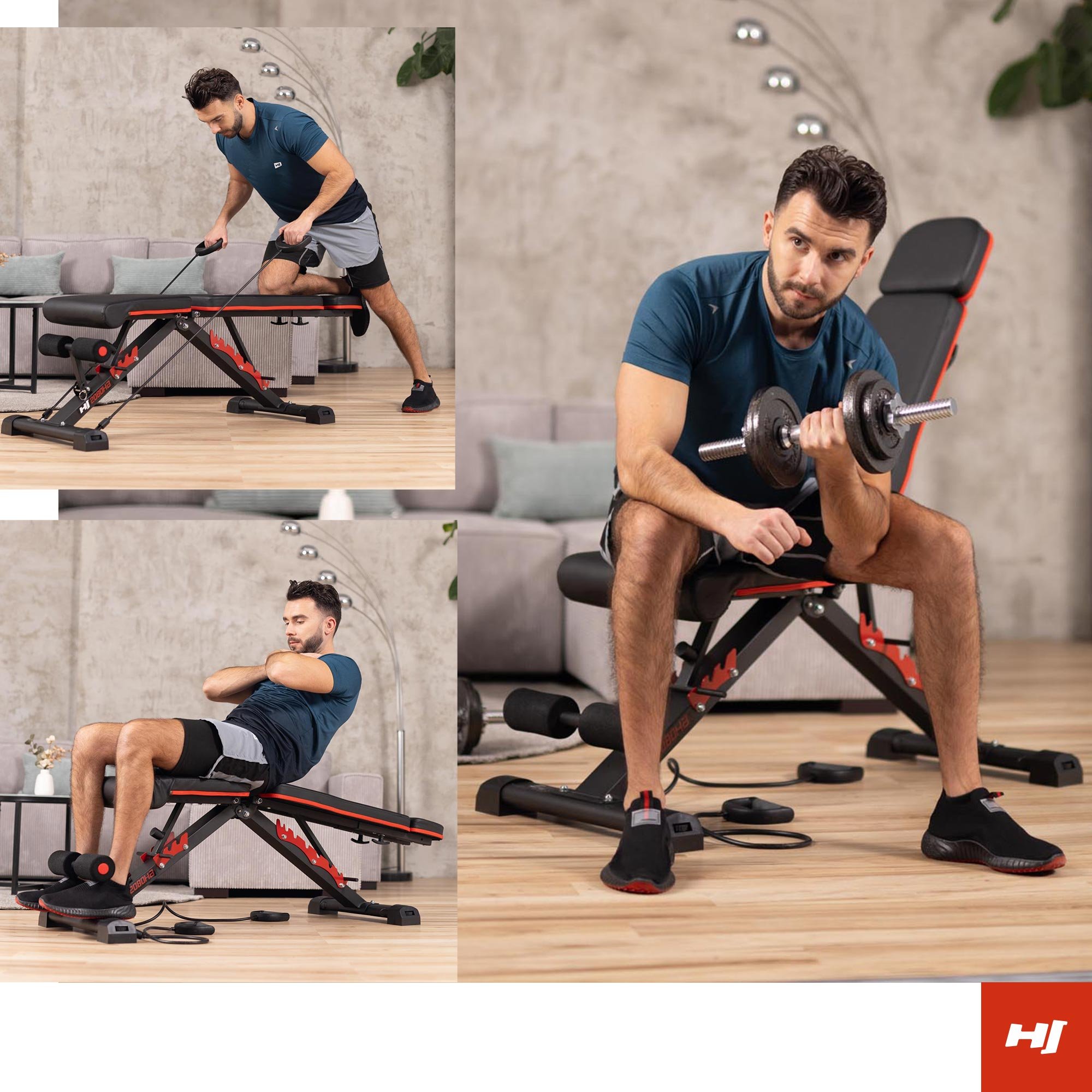 Panca regolabile 2080HB del marchio Hop-Sport possibilità di allenarsi in molte impostazioni dello schienale