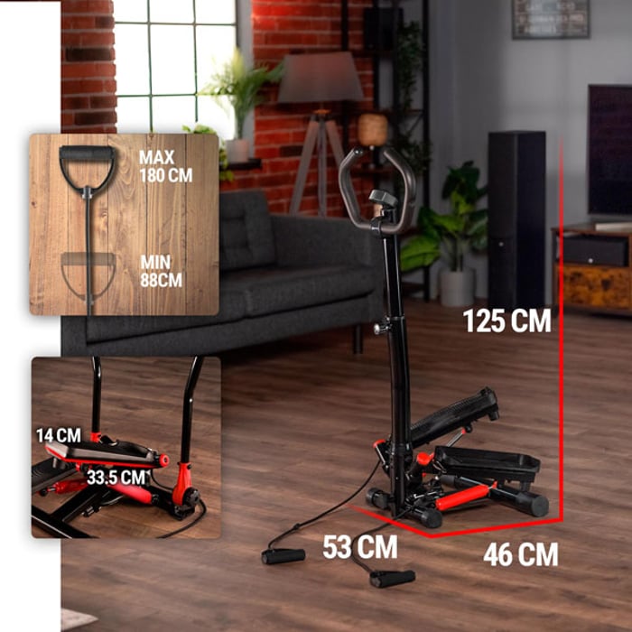 Stepper HS-055S Noble rosso adatto anche a piccoli appartamenti e monolocali. Dopo l'allenamento puoi riporre l'attrezzo dietro l'armadio o svitare la colonna e infilarlo sotto il letto