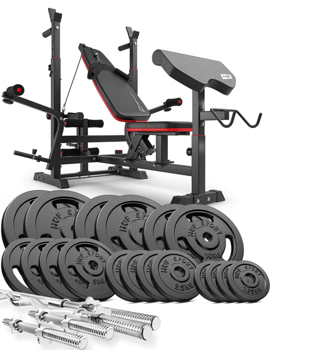 Set culturistico 76kg del marchio Hop-sport con panca da allenamento HS-1075 