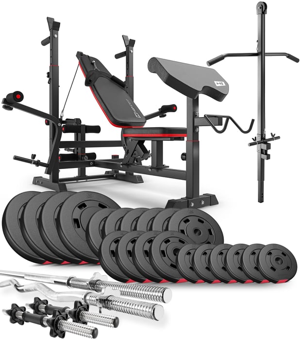 Set culturistico 105kg del marchio Hop-sport con panca da allenamento HS-1075