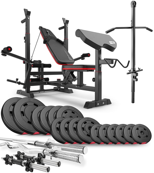Set culturistico 75kg marca Hop-sport con panca da allenamento HS-1075