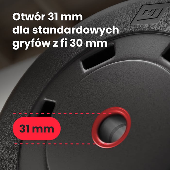 Primo piano del peso bituminoso, mostrato diametro del foro 31mm