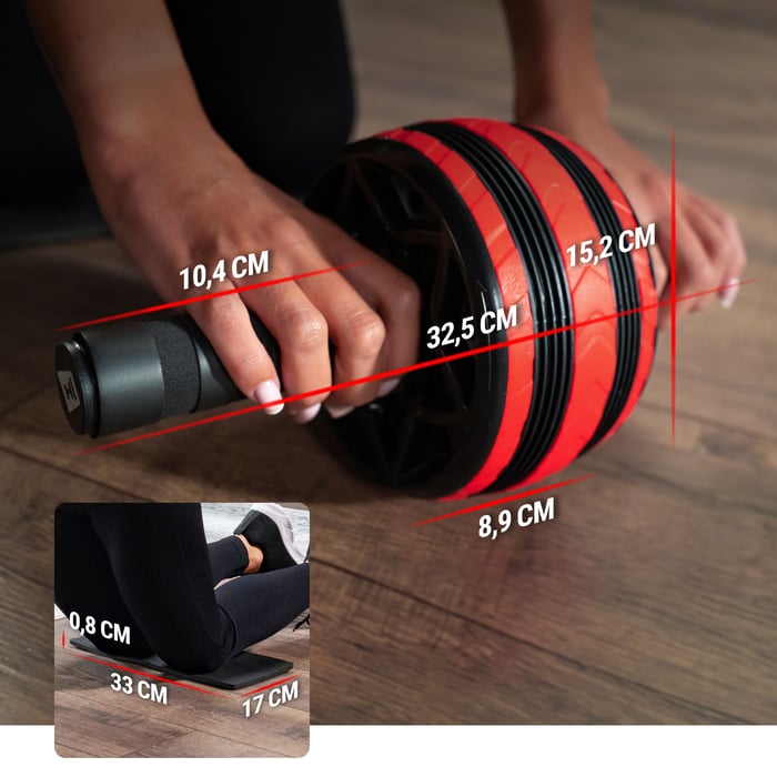 ruota per muscoli addominali con tappetino per le ginocchia in colore nero-rosso del marchio Hop-Sport