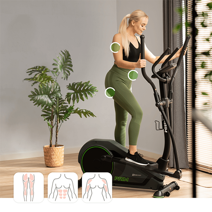 Ellittica da allenamento HS-120C Prim dotata di due tipi di manici, che offrono varietà di allenamento