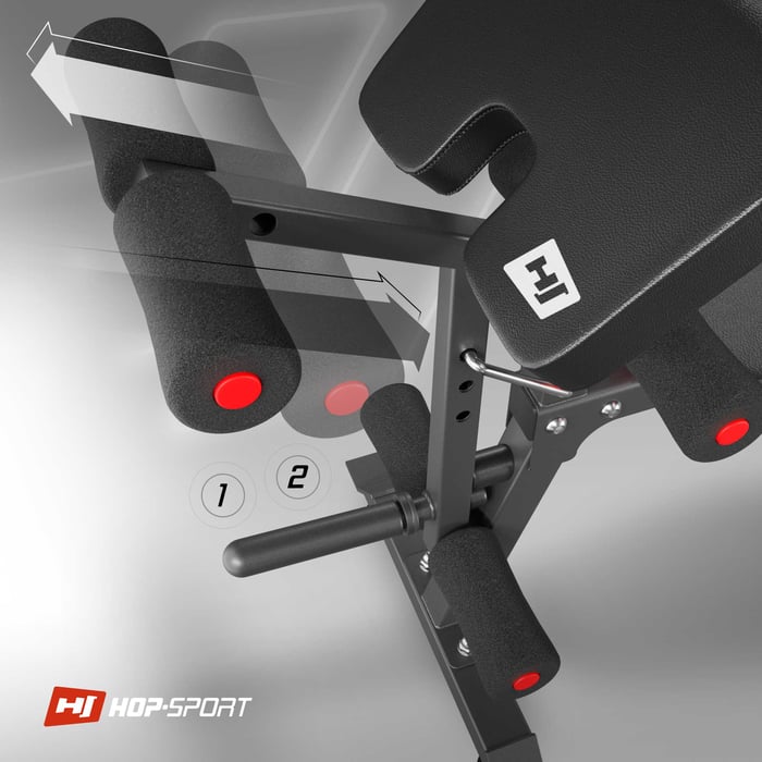 Primo piano sulla pressa per le gambe nella panca HS-1095 del marchio Hop-sport