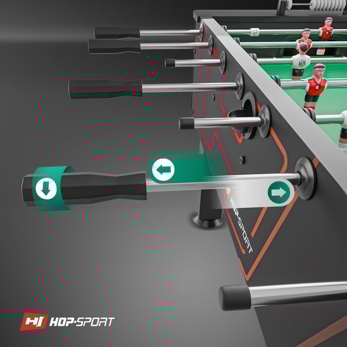 Calciobalilla Evolution ha maniglie antiscivolo e guide robuste