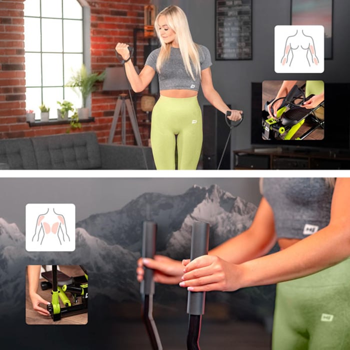 Allenamento completo delle parti superiori dei muscoli con lo stepper HS-045s Slim lime