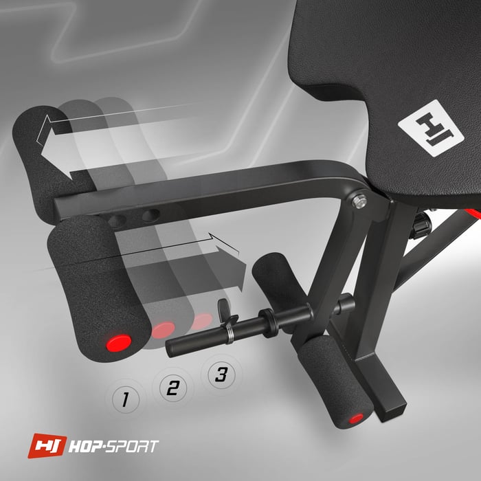 Primo piano della pressa per le gambe sulla panca HS-1055 del marchio Hop-sport