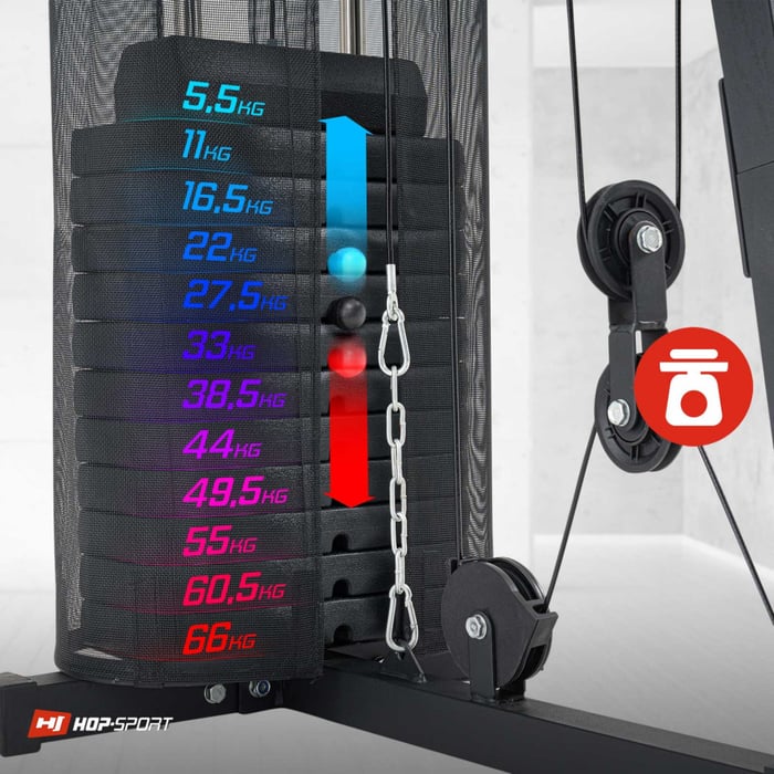 dettaglio del pacco pesi nell'atlante monostazione del marchio Hop-Sport